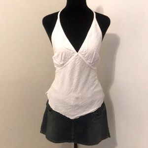 White V-Neck Halter Top